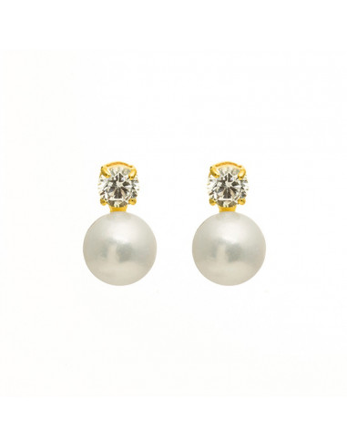 Boucles d'oreilles Instant d'or blanche Perle Blanche Or Jaune 375/1000 Perle et Zirconium