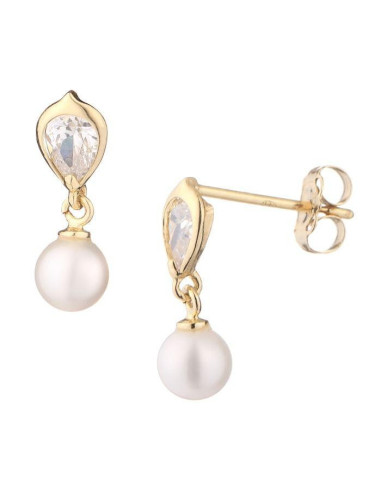 Boucles D'Oreilles Instant d'or just Pearl Perle Blanche Or Jaune 375/1000 Perle et Zirconium