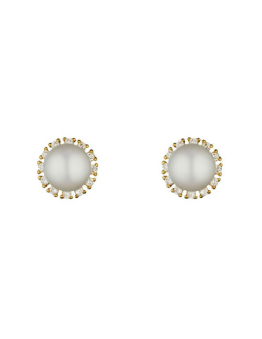 Boucles D'Oreilles Instant d'or tendrement Perle Blanche Or Jaune 375/1000 Perle et Zirconium