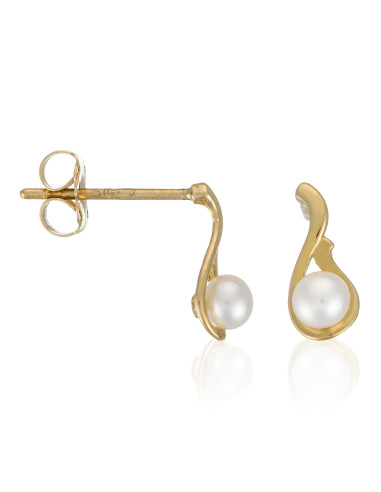 Boucles d'oreilles "Goutte Perlée" Or Jaune 375/1000 Perle Blanche